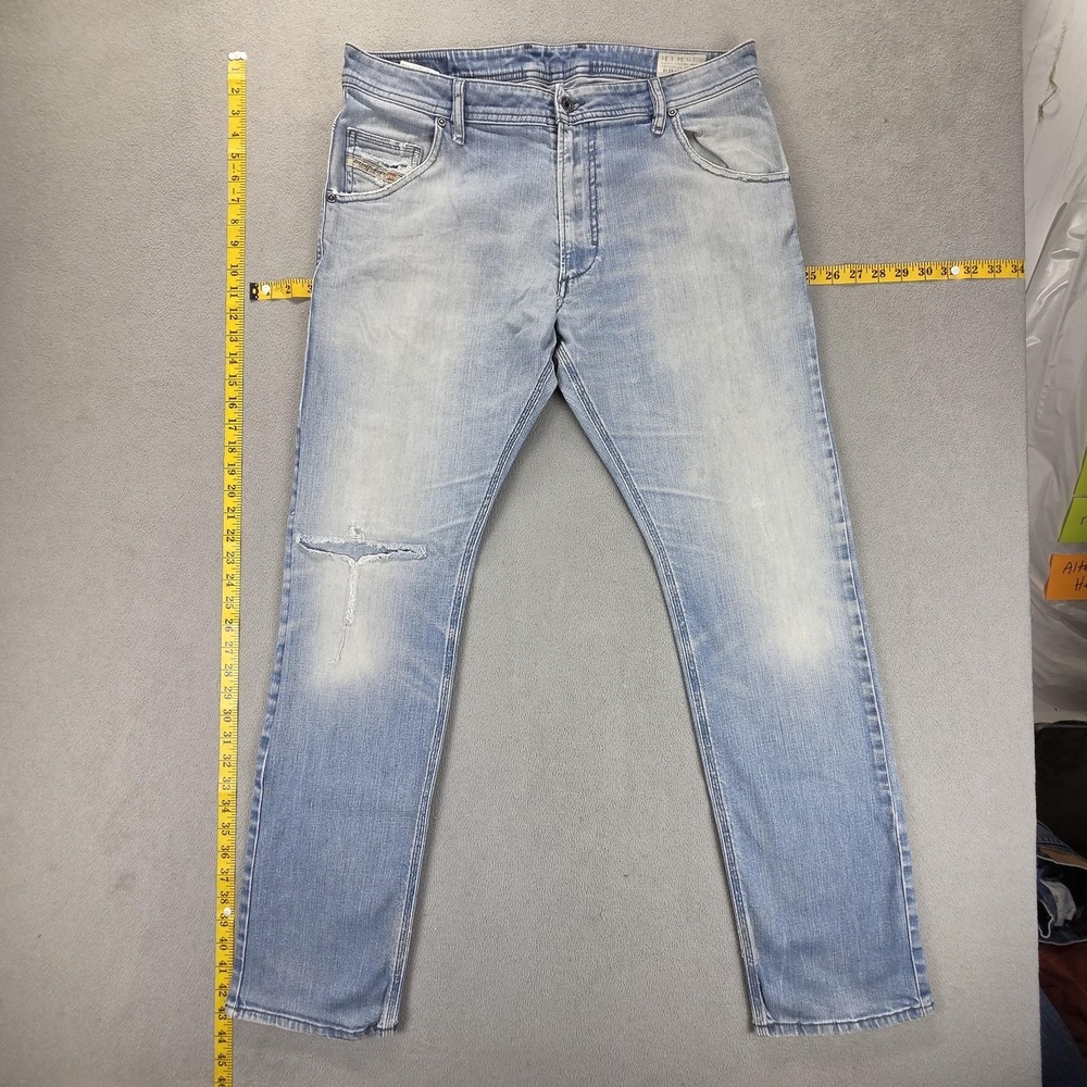 Diesel Jeans Mens 34x34 Blue Krooley Slim Carrot Distressed Zip Fly ORNV8